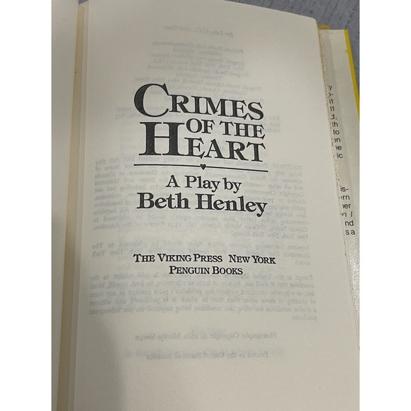 Crimes of the Heart by Beth Henley A Play HC/DJ Book Club Edition Ex Libris 1982 - Picture 5 of 8